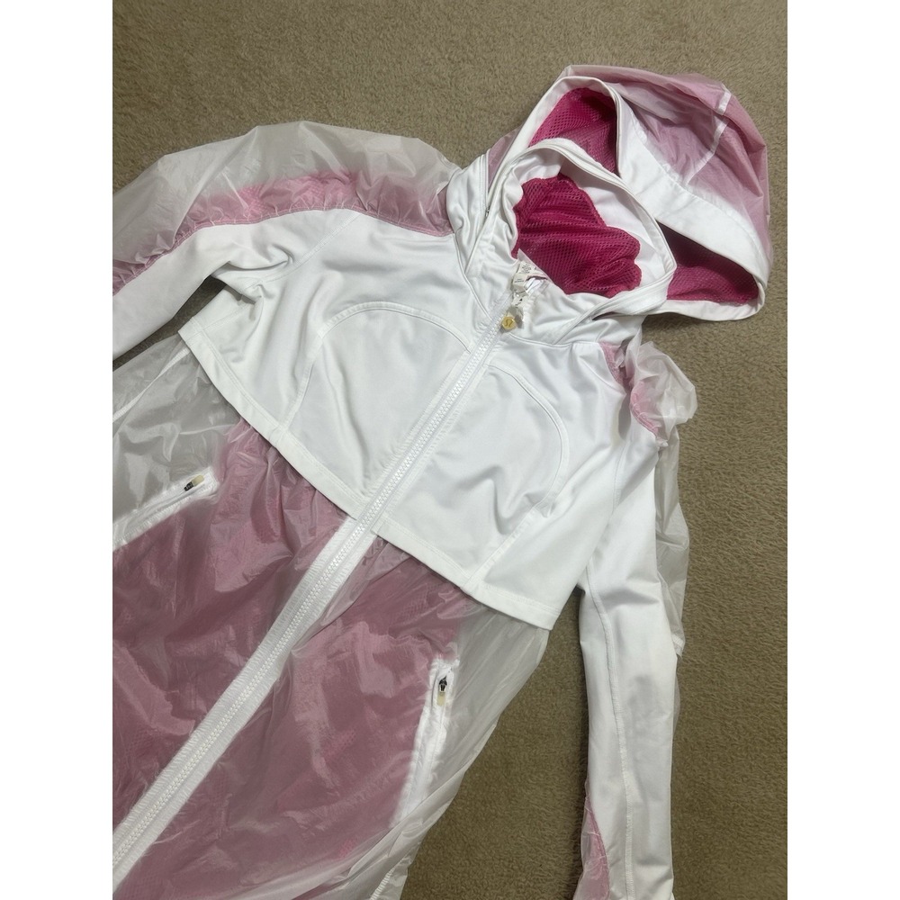 Lululemon Women's 12 White & Pink Jacket Transparent Hidden Hoodie Mesh Active